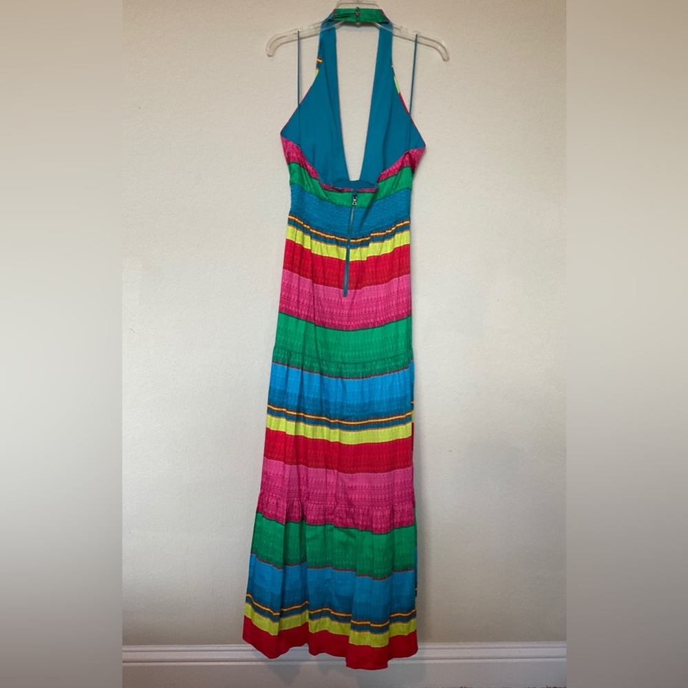 Alice + Olivia NWT Lyndon Multicolor Cabo Stripe Maxi Dress Halter Cut Out Flowy - Picture 11 of 16